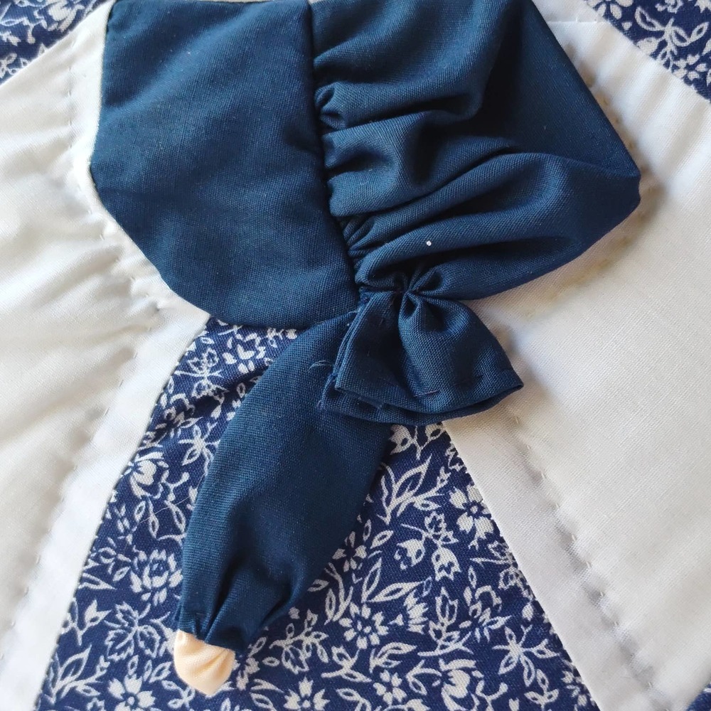 Vintage Handmade Quilted Blue Whine Prarie Bonnet Girl Throw Pillow - Picture 4 of 7